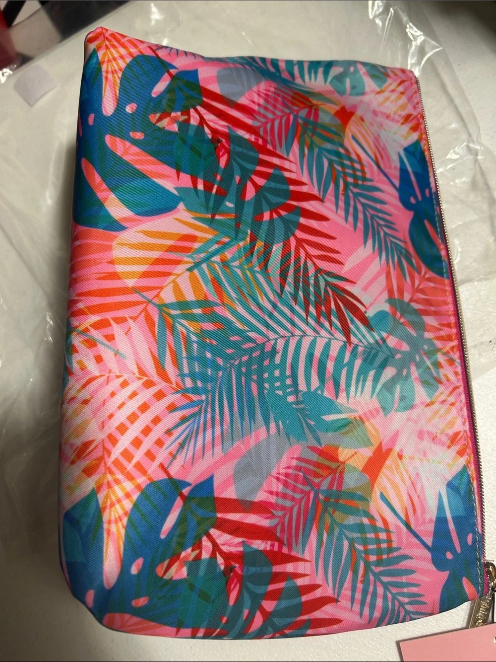 Juicy Couture Pink Tropical Leaf Print Cosmetic Pouch